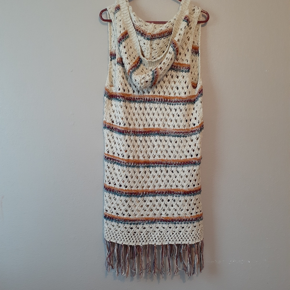 Blu Pepper Open Knit Fringe Hooded Open Cardigan - Picture 6 of 7